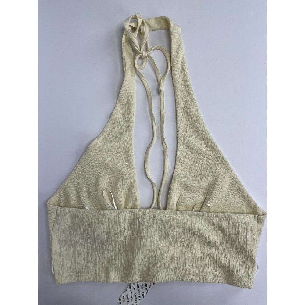 Urban Outfitters L Valeria Halter Cropped Top Cream Cutout Front Drawstring NWT - Picture 5 of 7